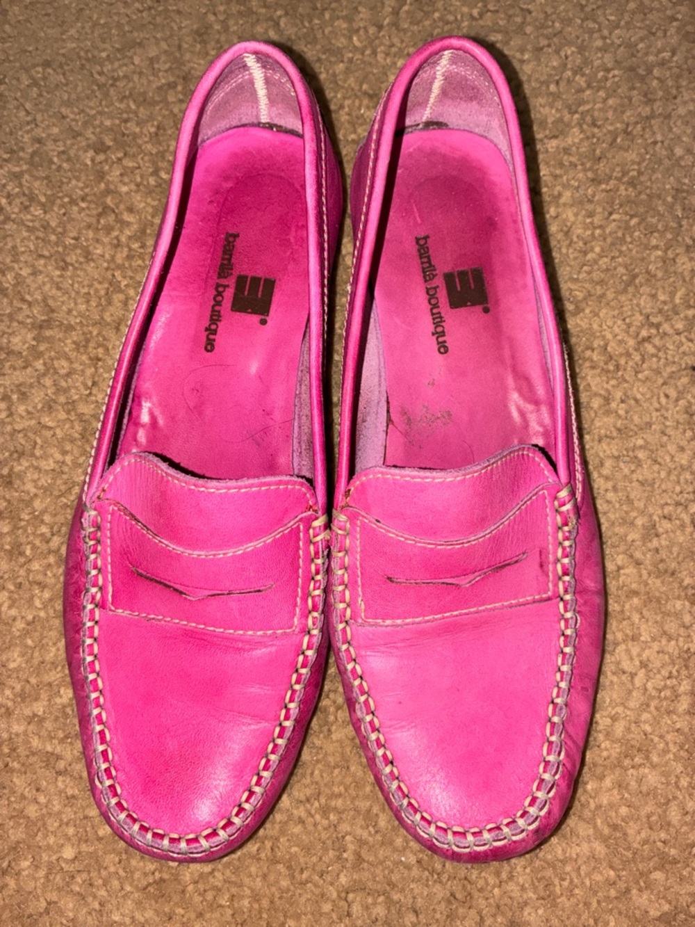 Hot Pink Leather Penny Loafers for Women
